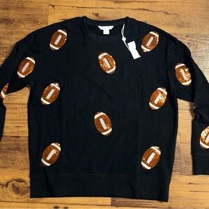 Shiraleah - Large ~ Black W/ Brown Sequins Football Pattern Sweater ~ New